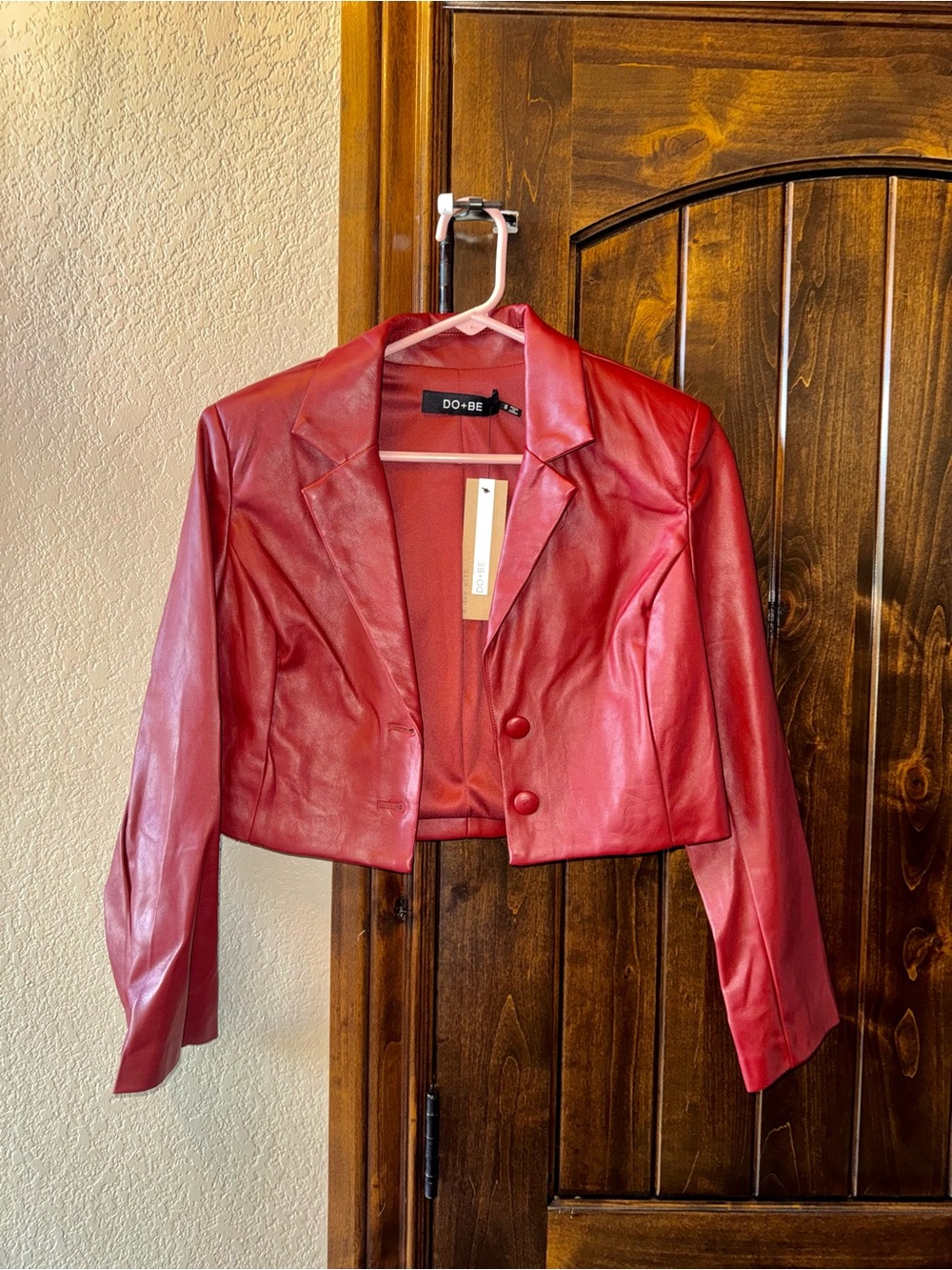 DO+BE Cropped Red Faux Leather Blazer